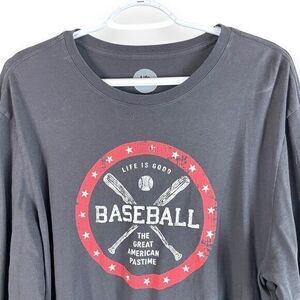 Life Is Good Baseball Smooth Tee T Shirt Mens L Black Long Sleeve Cotton